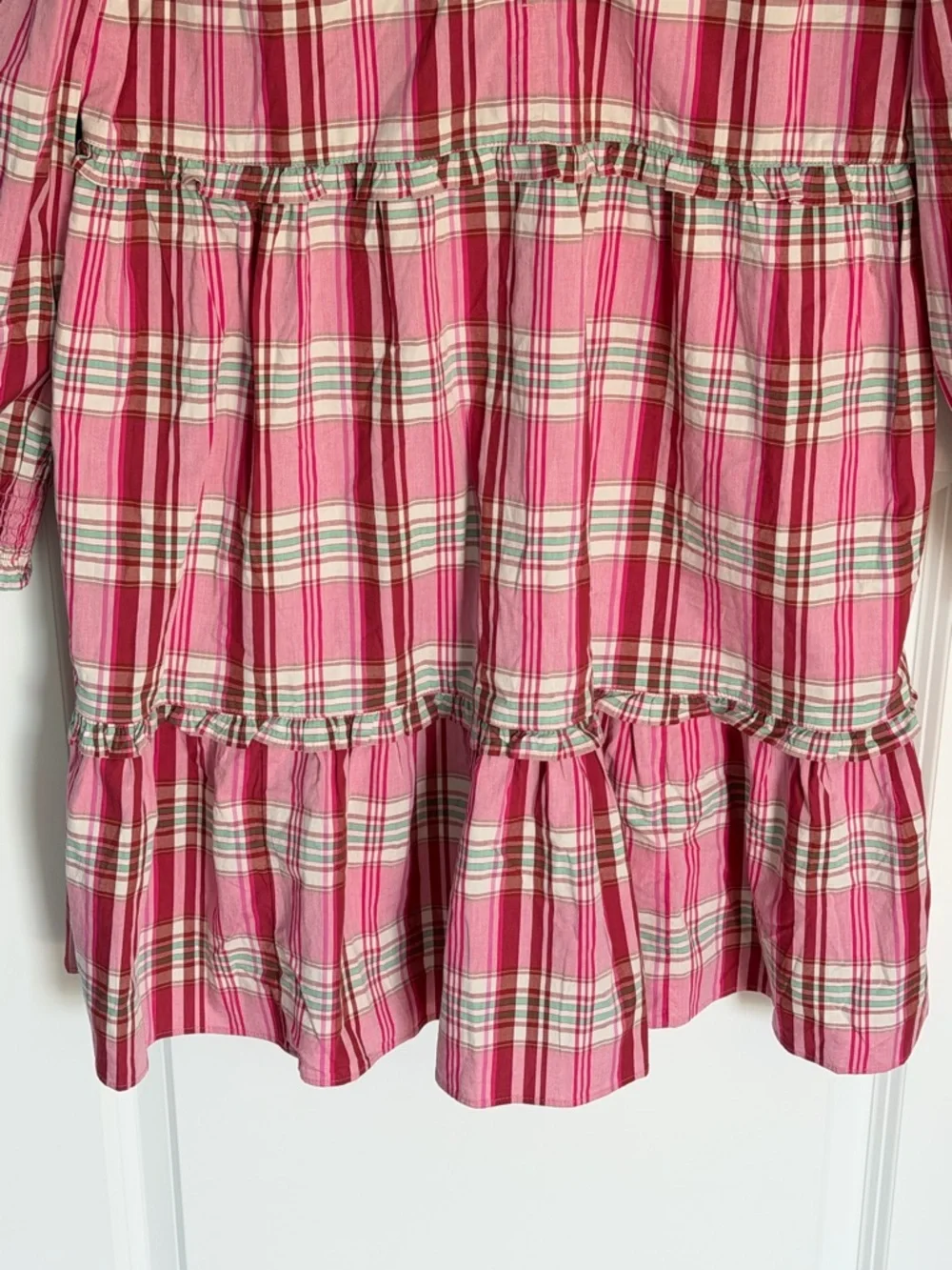 J.Crew Sweet Briar Marine Salt Pink Plaid Ruffle Trim Mini Dress 10 39674